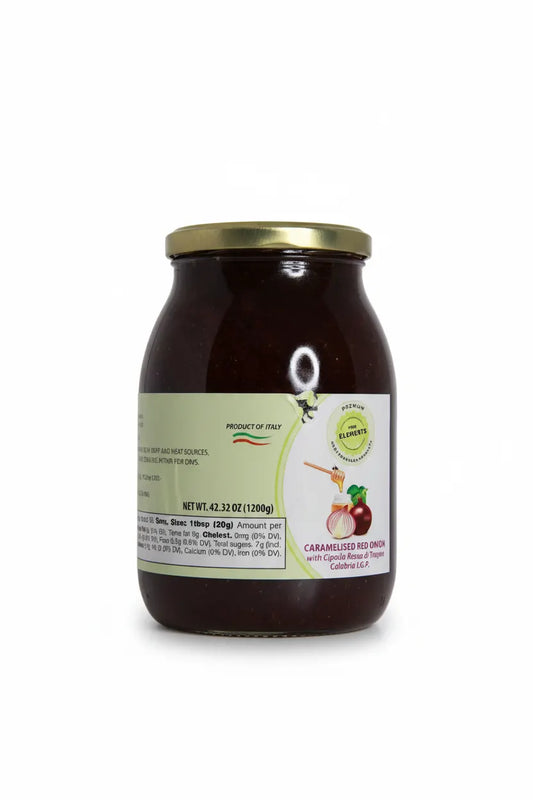 Jar of caramelized red onion spread on a white background