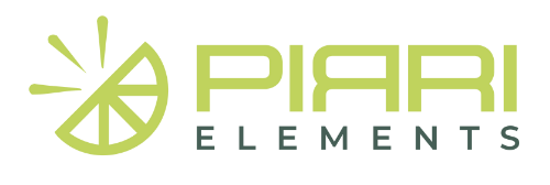 Logo of PIRRI ELEMENTS with a stylized leaf design on a white background